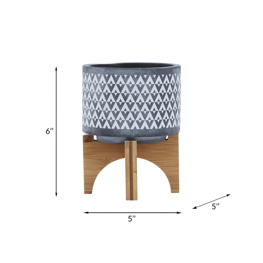 CERAMIC 5' AZTEC PLANTER ON WOODEN STAND, GRAY Media 9