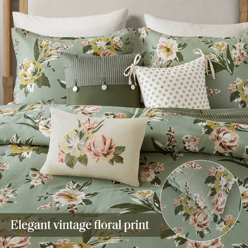 7-Piece King Vin  Floral Comforter Set, Green Media 10