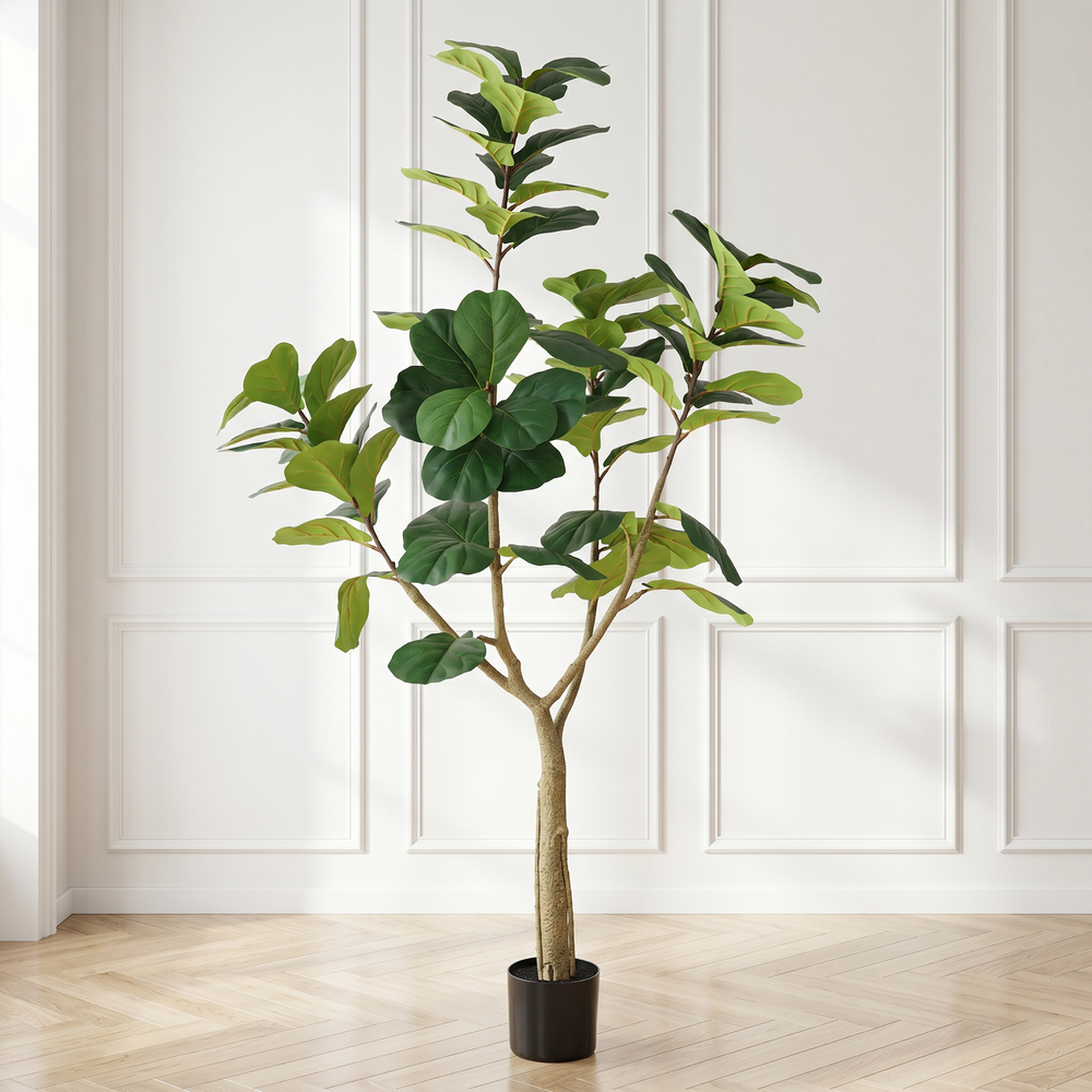 6FT Artificial Fiddle Leaf Fig Tree, Realistic Faux Potted Plant in Black Pot, 1pc/set Media 5