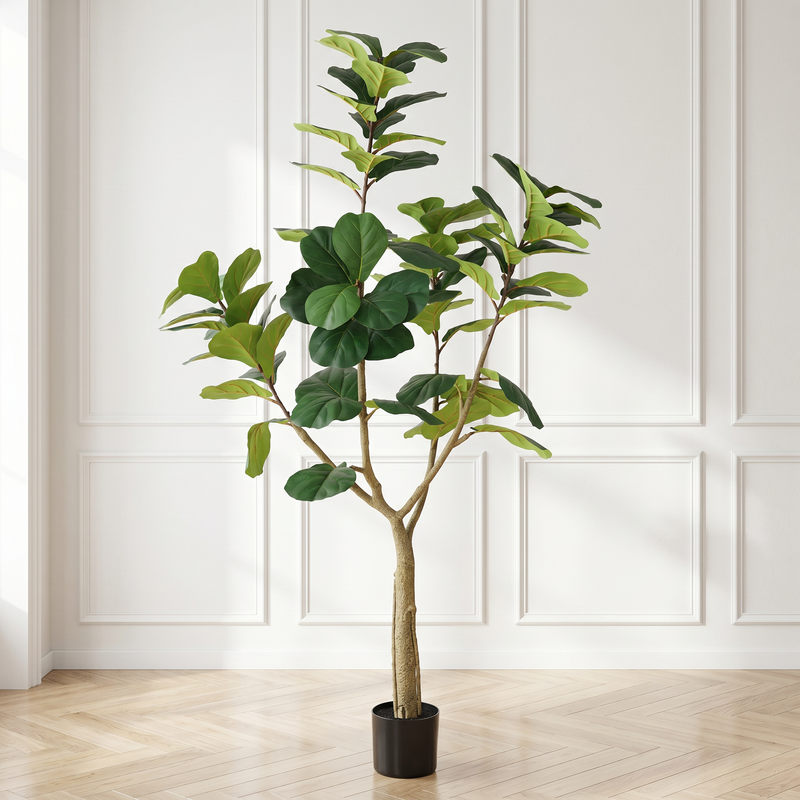 6FT Artificial Fiddle Leaf Fig Tree, Realistic Faux Potted Plant in Black Pot, 1pc/set