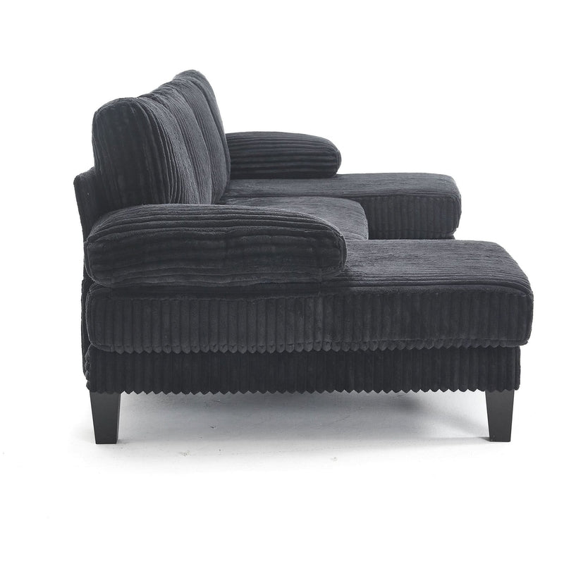 U Shaped Sofa Wood Frame Oversized Four-Seater Living Room Black Upholstery
