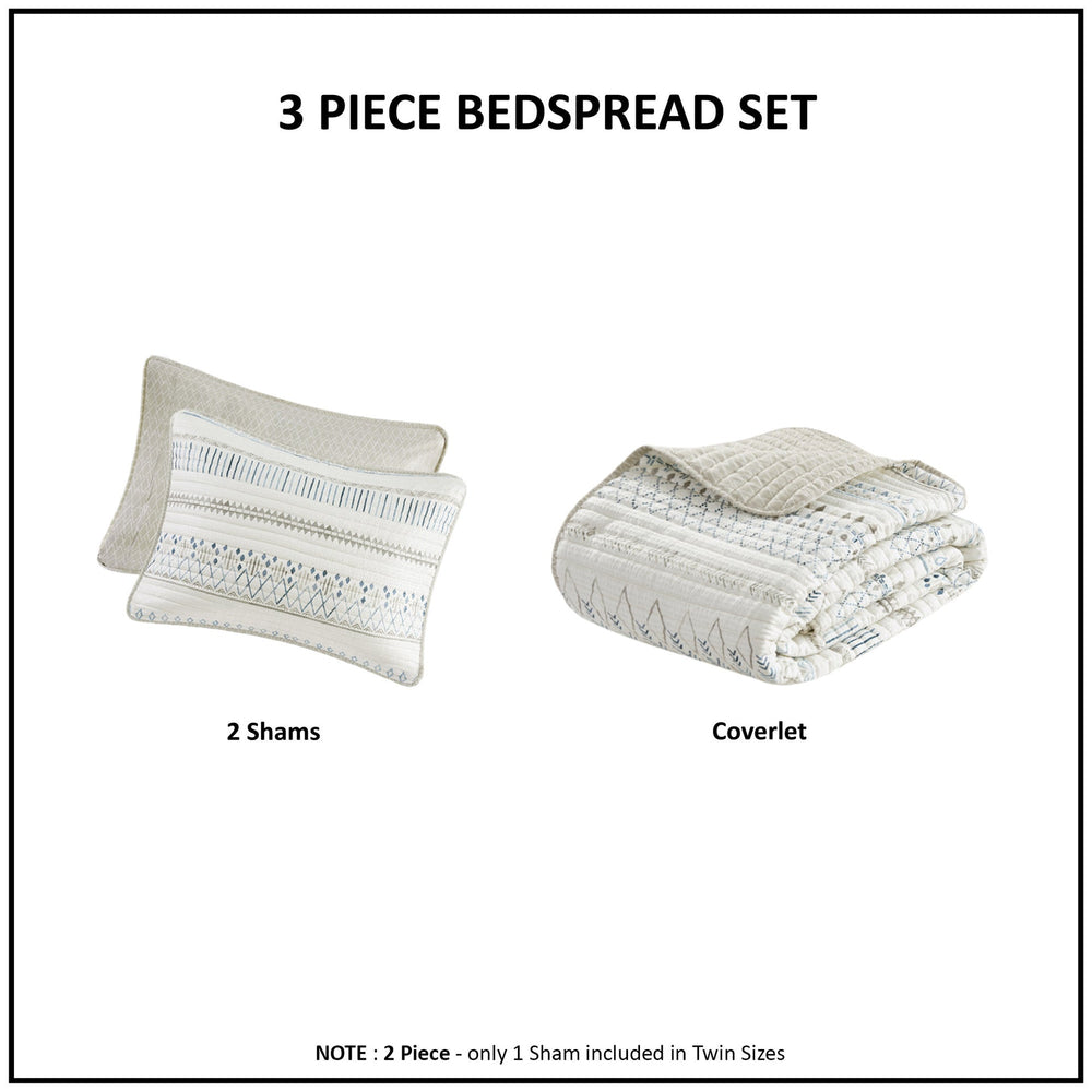 3 Piece   Seersucker Quilt Set Taupe/Blue King/Cal King Media 12