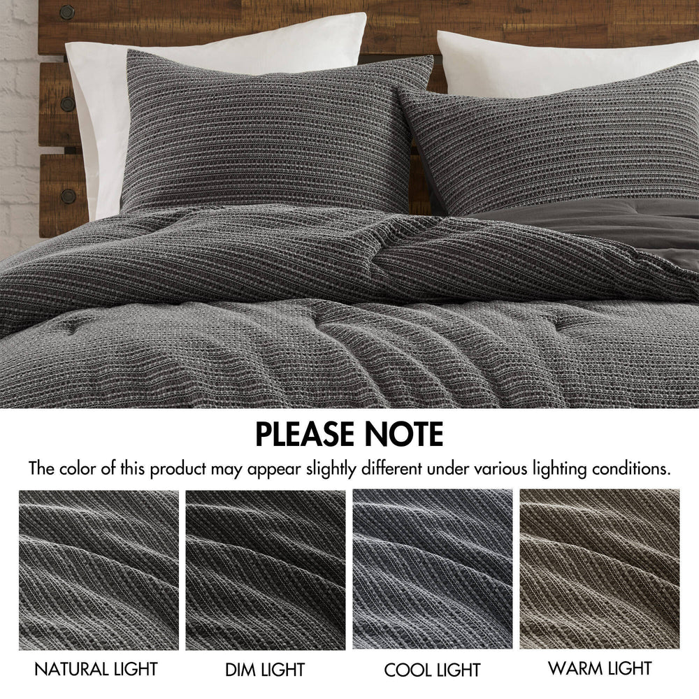 3PCS Full/Queen Waffle Washed Comforter Set Media 5