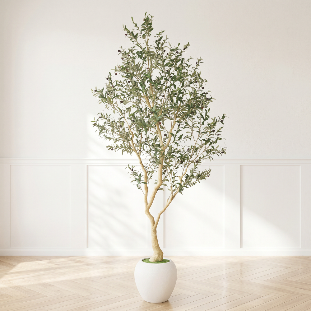 8.2FT Artificial Olive Tree With Big Decorative White Pot, Tall Indoor & Covered Outdoor Decorative Tree, 1pc/set Media 4