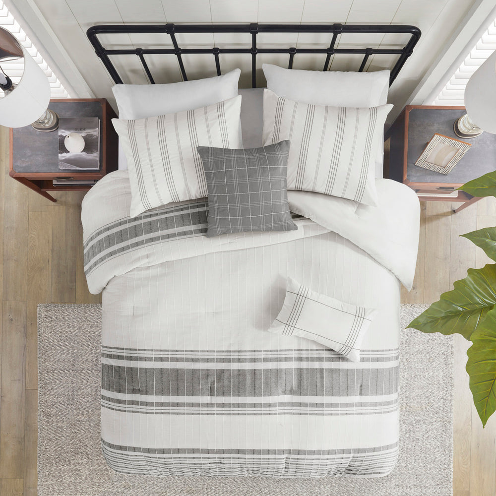 6 Piece Cotton Jacquard Oversized Comforter Set White/Grey Cal King Media 11