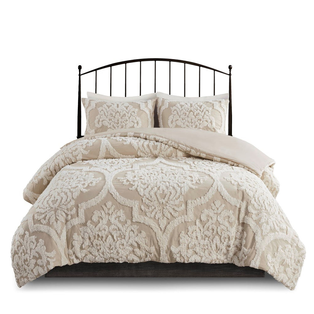 Full/Queen 3 piece Tufted Cotton Chenille Damask Duvet Cover Set Media 3