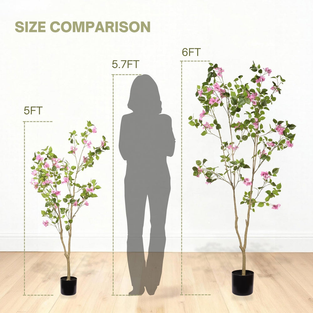 Artificial Bougainvillea Tree with Black Plastic Pot, Realistic Faux Flowering Plant in Green Leaves and Pink Blooms, 72-Inch Indoor Decor for Home Office Media 6