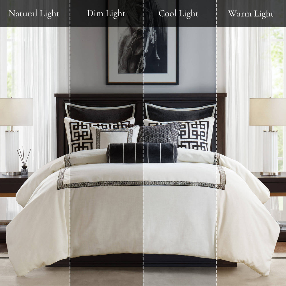 8 PCS Queen Embroidery Oversized Duvet Style Comforter Set Black/White Media 5