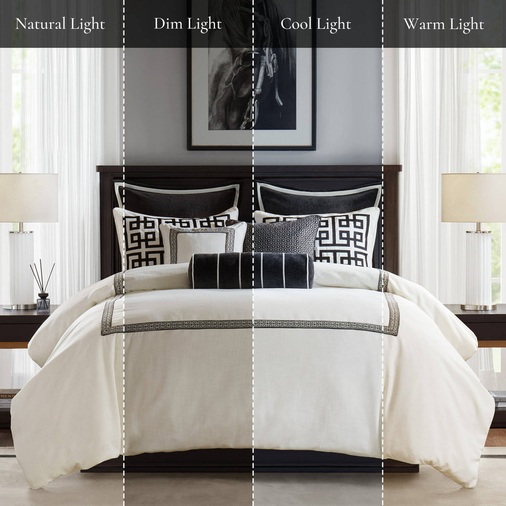8 PCS Queen Embroidery Oversized Duvet Style Comforter Set Black/White Media 5