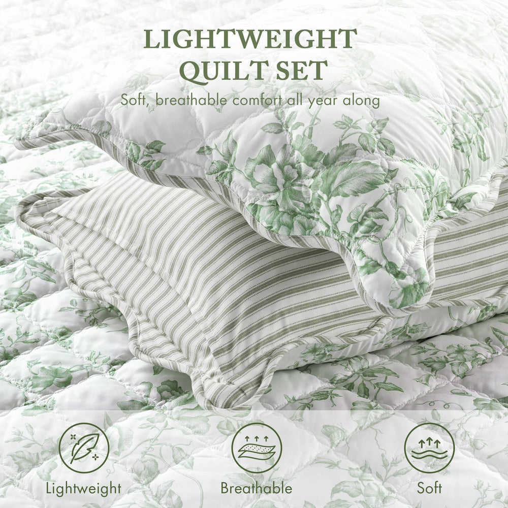 4 Pieces King  Quilt Set with Decorative Pillow,Green Media 7
