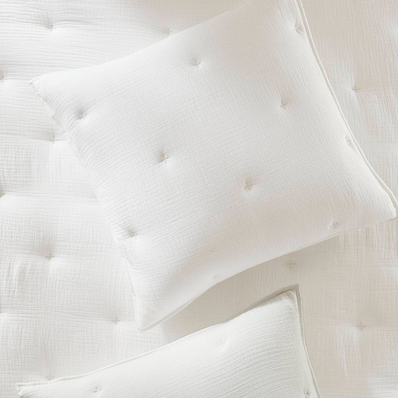 3-Piece Full/Queen Cotton  Embroidered Quilt Set,White