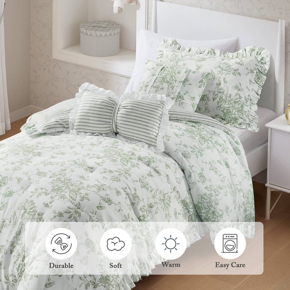 4 Pieces Twin/Twin XL Comforter Set with Decorative Pillows,Green Media 4
