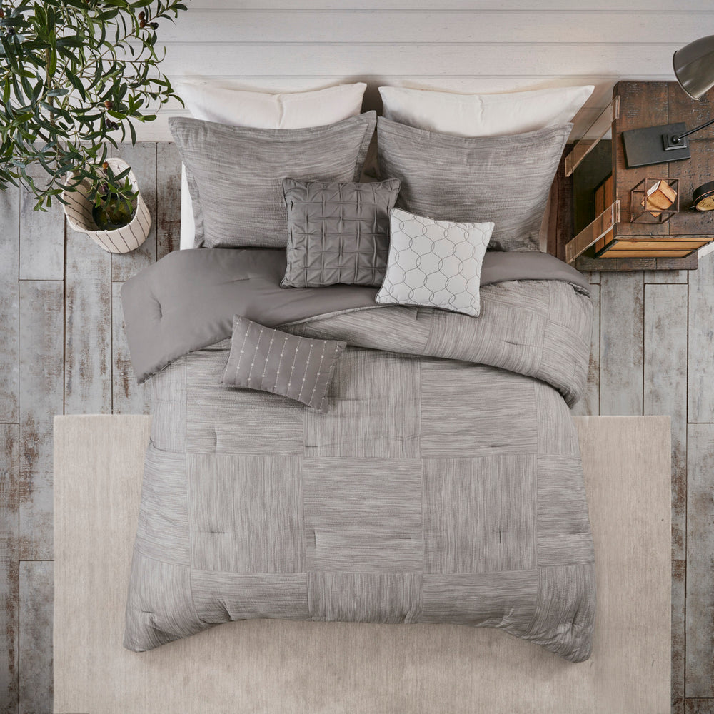 7 Piece Printed Seersucker Comforter Set Grey Cal King Media 9