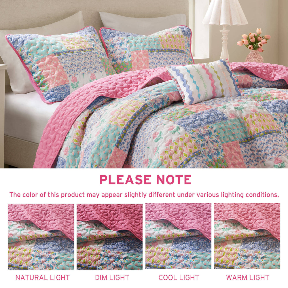 4-Piece Full/Queen 4pcs Quilt Set,Pink Media 2