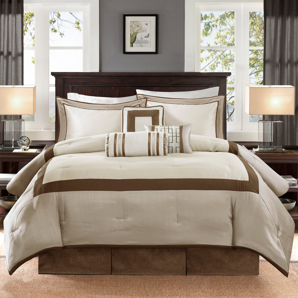 7 Piece Comforter Set Taupe/Brown Cal King Media 6