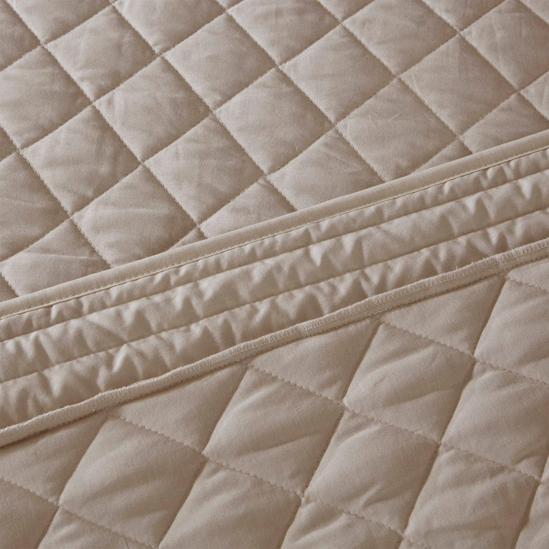4 Piece Cotton Reversible Tailored Bedspread Set Khaki King Media 4
