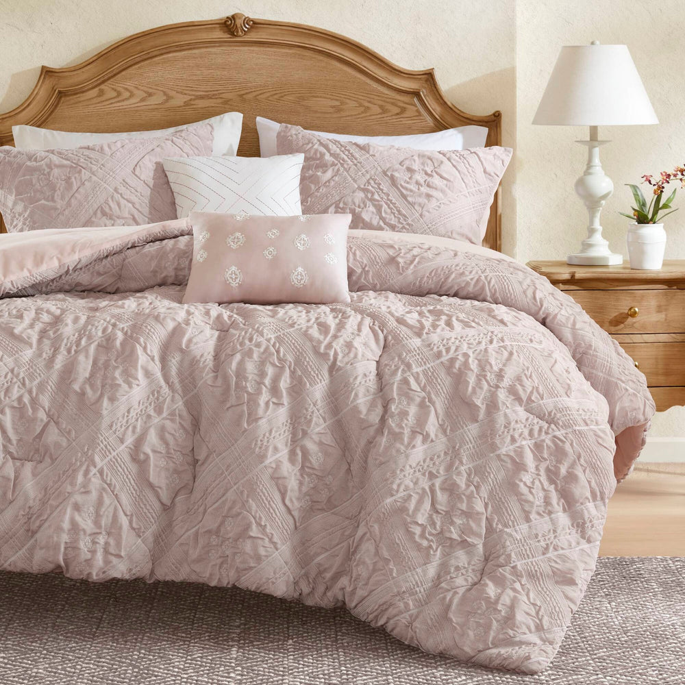 5-Piece King 5 Piece Sculpted jacquard comforter set,Pink Media 14
