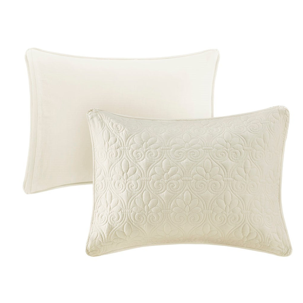 3 Piece Split Corner Pleated Quilted Bedspread Cream Queen Media 7