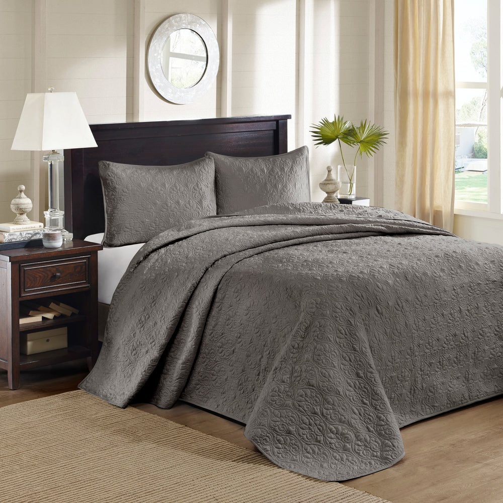 Reversible Bedspread Set Dark Grey Full Media 1