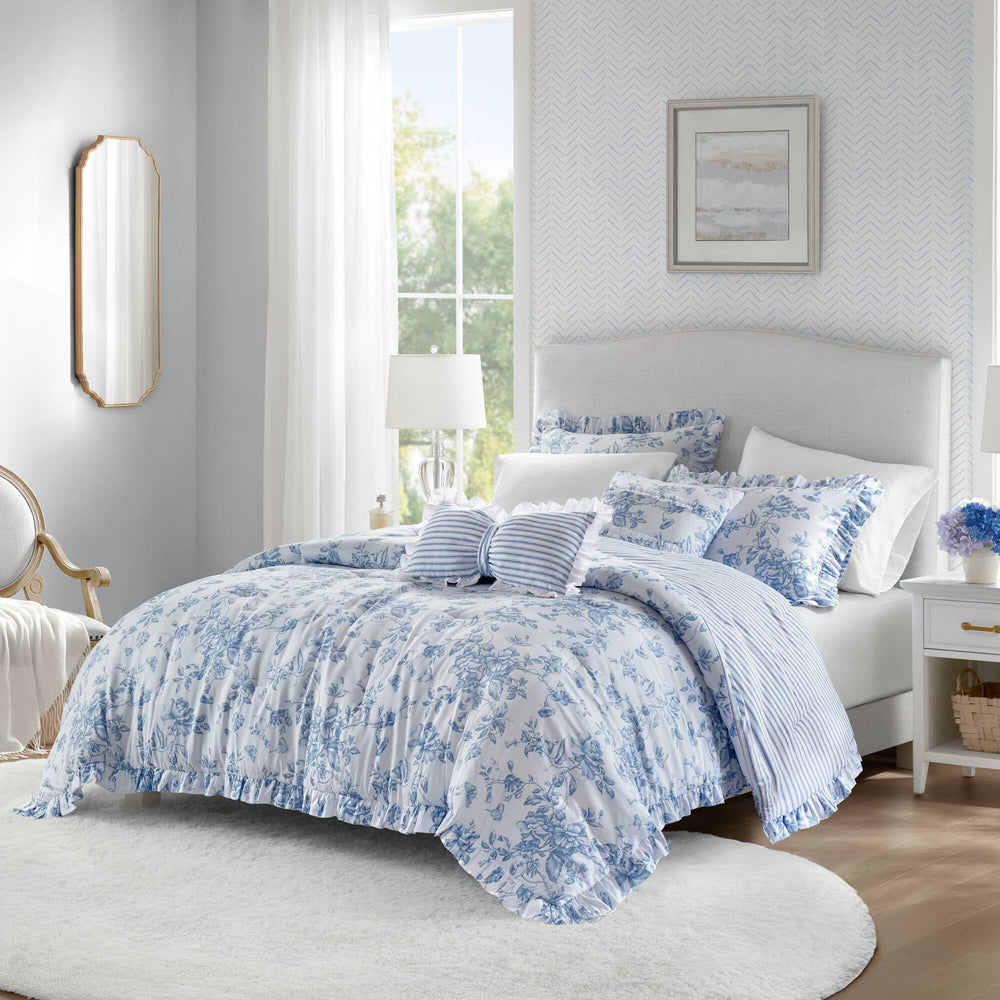 5 Pieces Full/Queen Comforter Set with Decorative Pillows,Blue Media 18