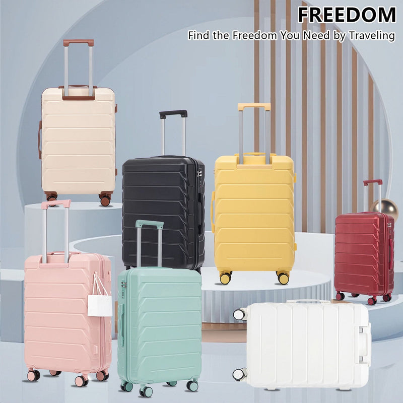 Abs Luggage Set 20 24 28 Inches 3 Piece Beige Durable Spinner Wheels & Combination Lock