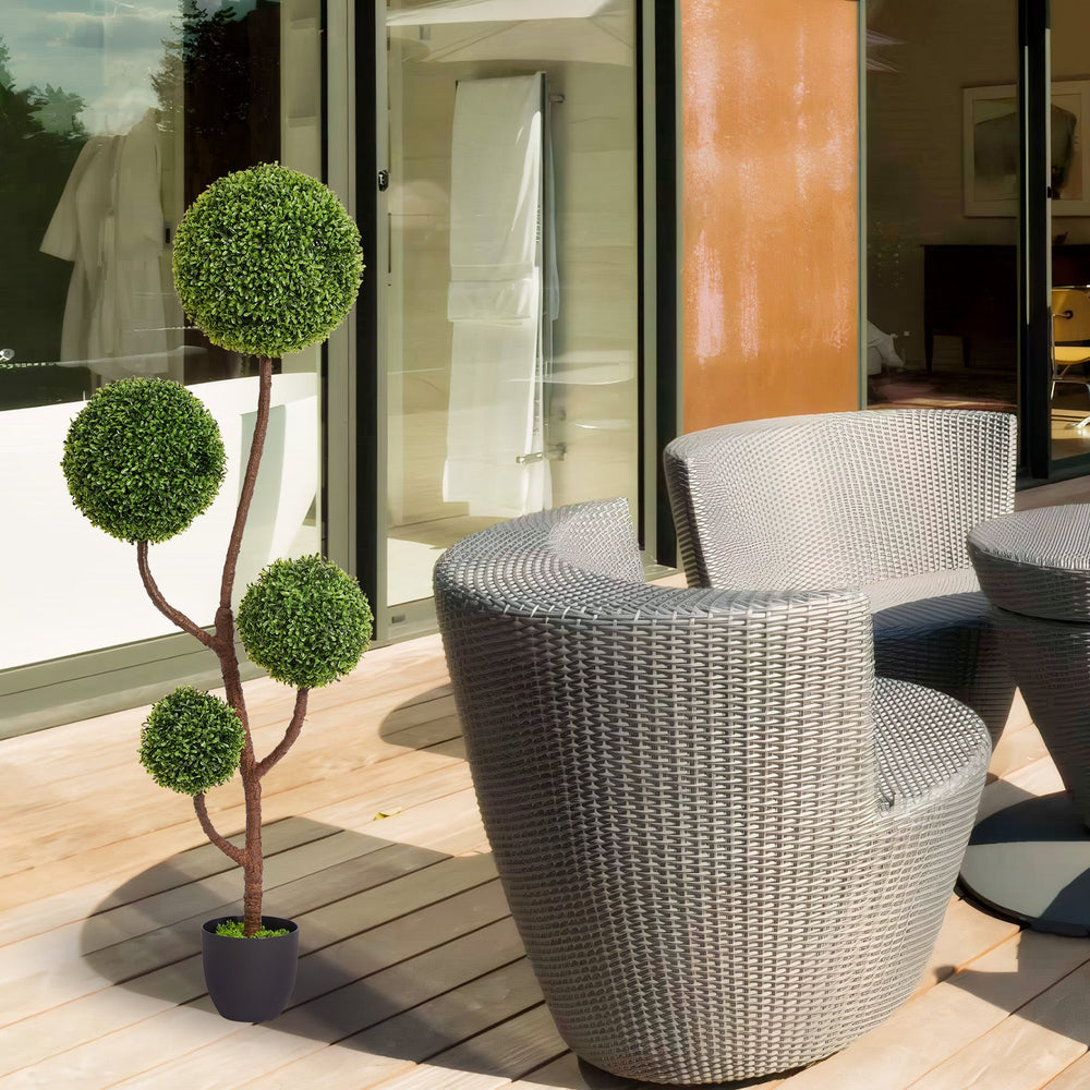 Artificial Boxwood Topiary Tree Triple Ball-Shaped Faux Plant Green Plastic 150cm Media 6