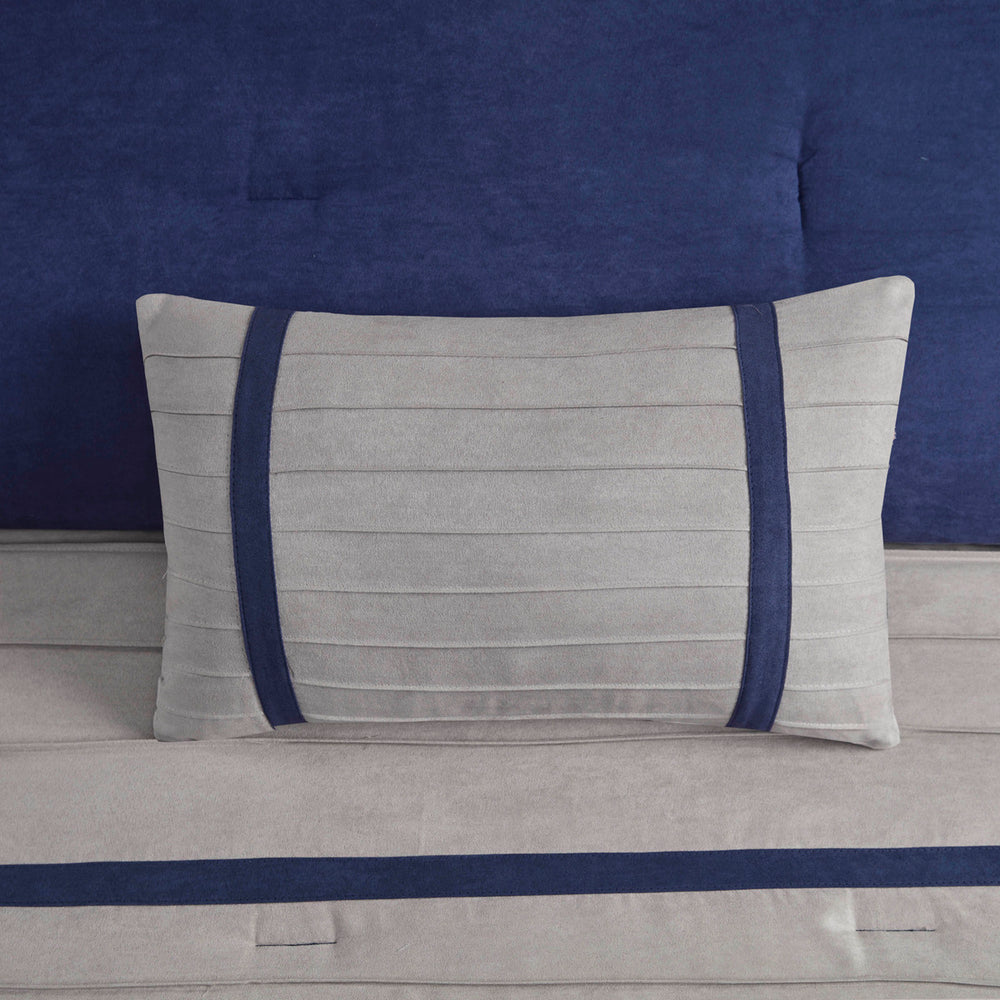 7 PC Pieced Faux Suede Comforter Set Blue Cal King Media 3