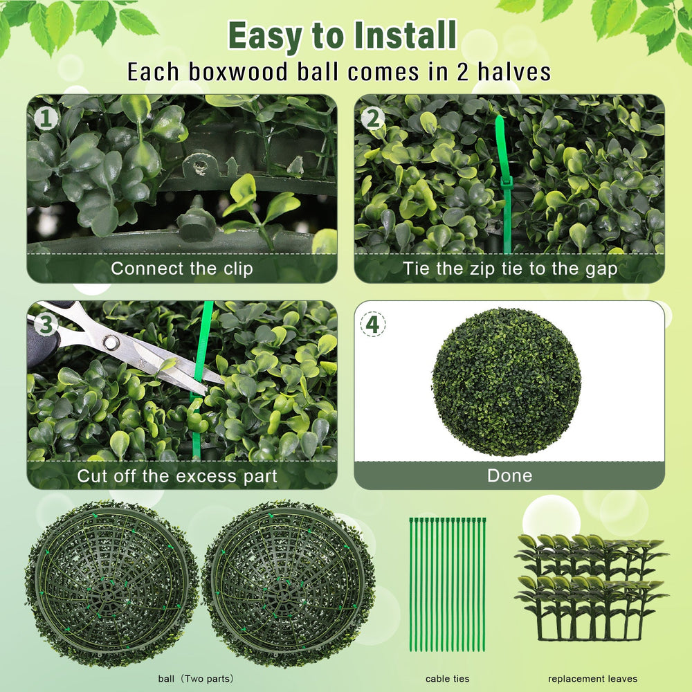 18.5IN dark Artificial Topiary Balls Outdoor Faux Boxwood Decorative Green Spheres for Garden Front Porch Patio Planter Decoration, 2pcs/set Media 5