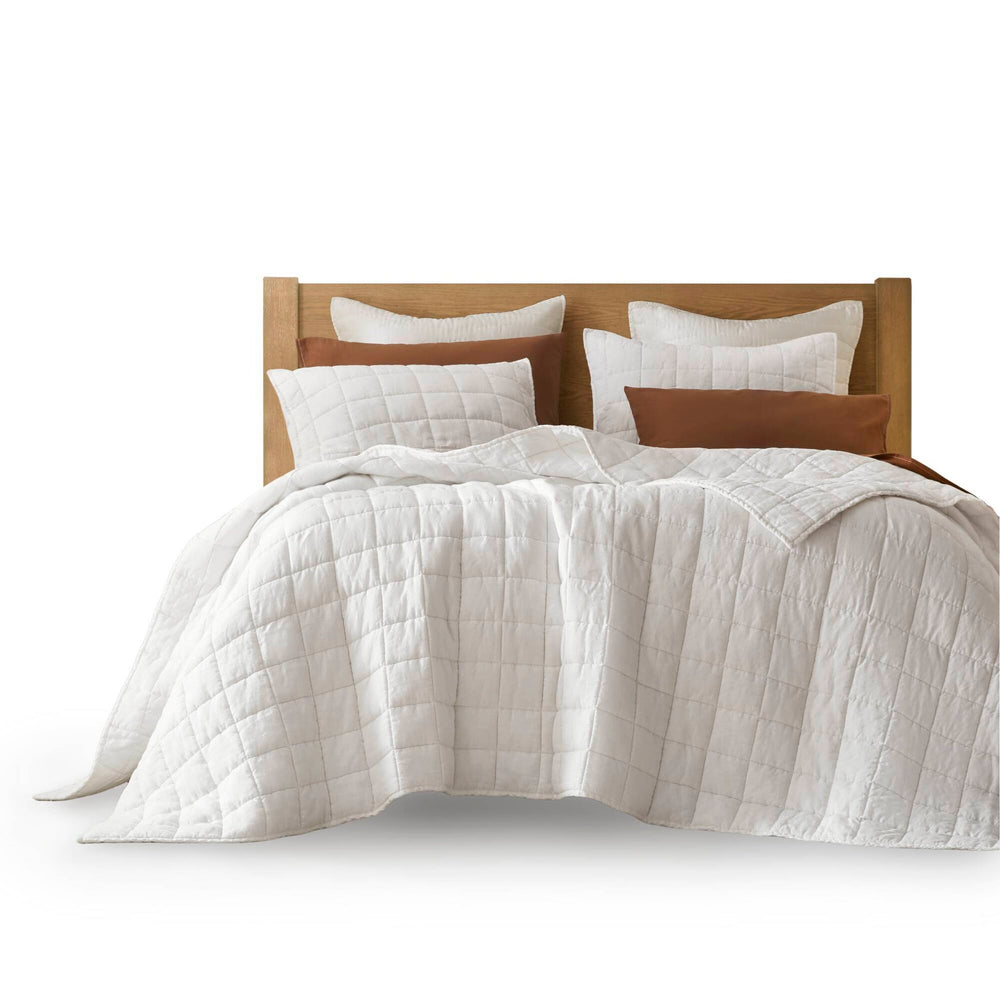 3-Piece Full/Queen Linen Garment Washed Quilt Set,White Media 8