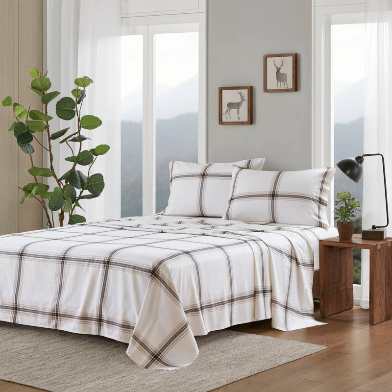 4 PCS Full Sheet Set Tan Plaid