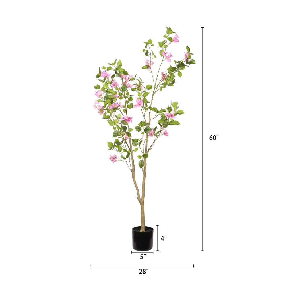 Artificial Bougainvillea Tree in Baby Pink with Green Leaves, Realistic Faux Plant in Black Plastic Pot, 60-Inch Indoor Decor for Home Office Media 3