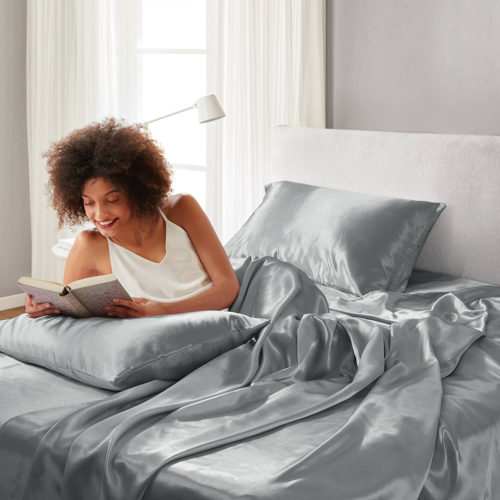 4 PCS Twin Luxury Sheet Set Grey Media 21