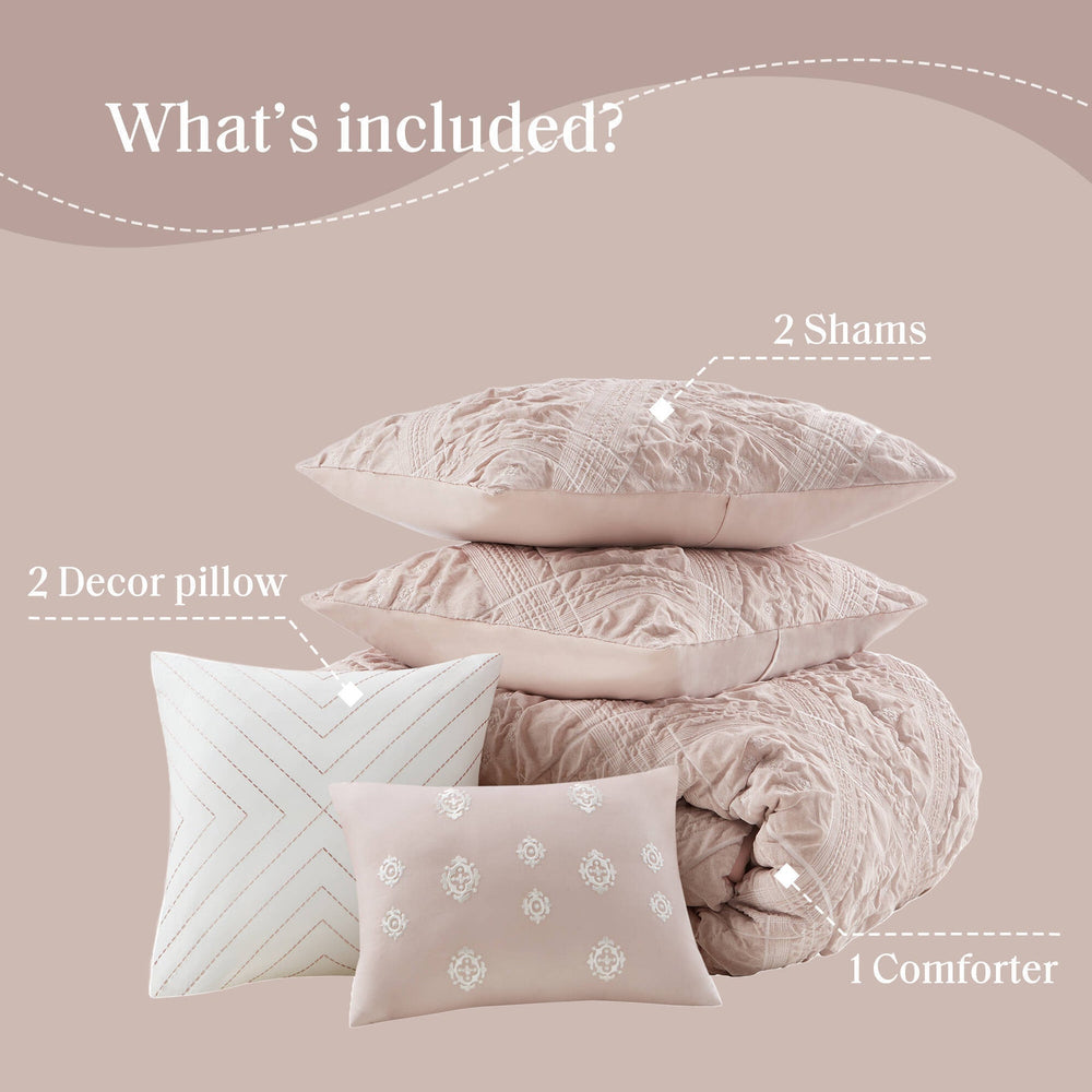 5-Piece Full/Queen 5 Piece Sculpted jacquard comforter set,Pink Media 6
