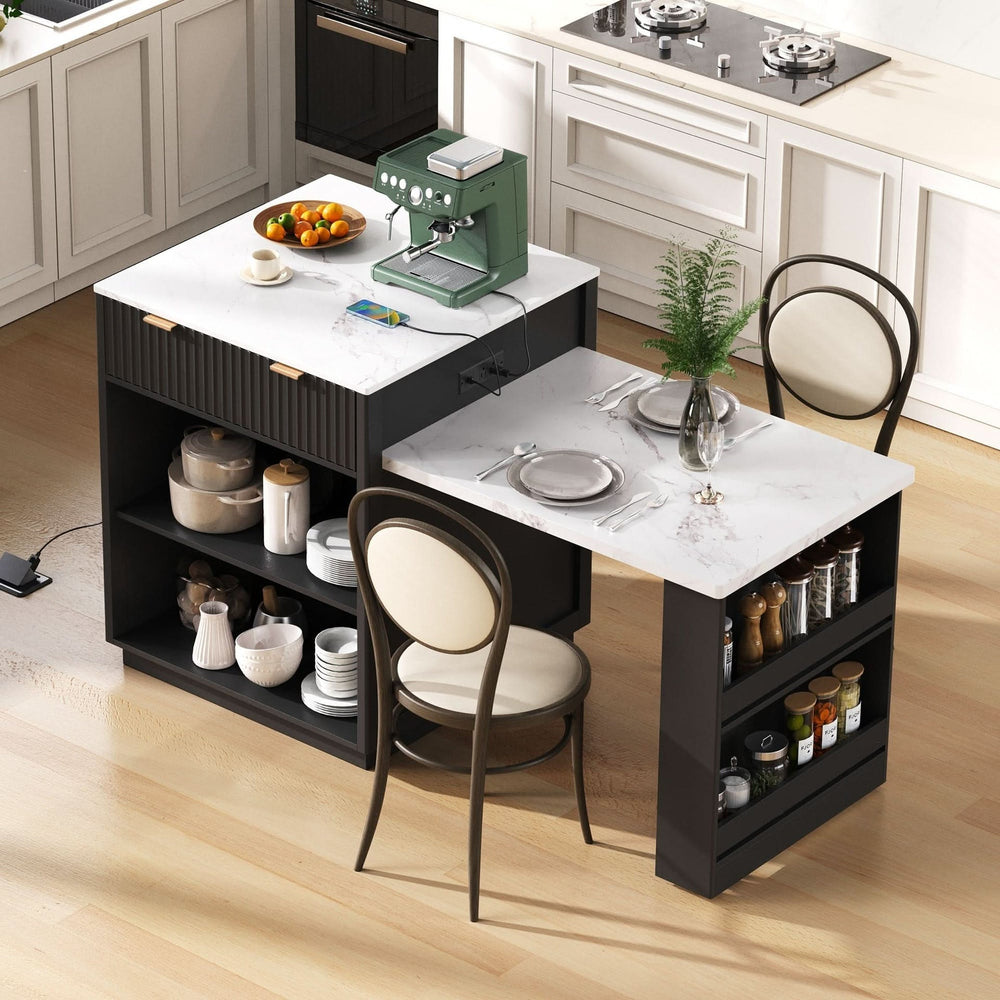 Kitchen Island Modern With Extendable Dining Table & Power Outlet For 4-6 People Black Media 38