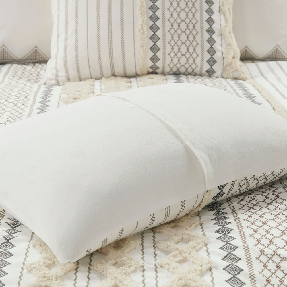Cotton Printed Comforter Set with Chenille Ivory Full/Queen Media 3
