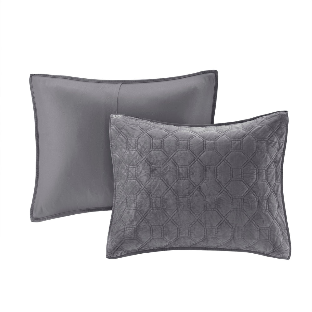 3 Piece Velvet Quilt Set Grey Full/Queen Media 4