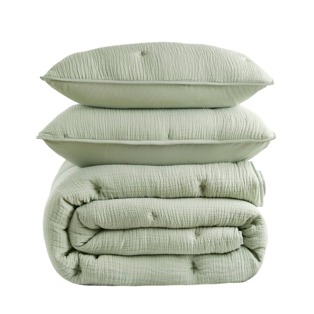3-Piece Full/Queen Cotton  Embroidered Quilt Set,Sage Media 16