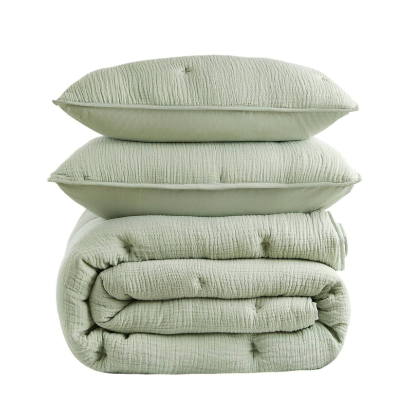 3-Piece King Cotton  Embroidered Quilt Set,Sage