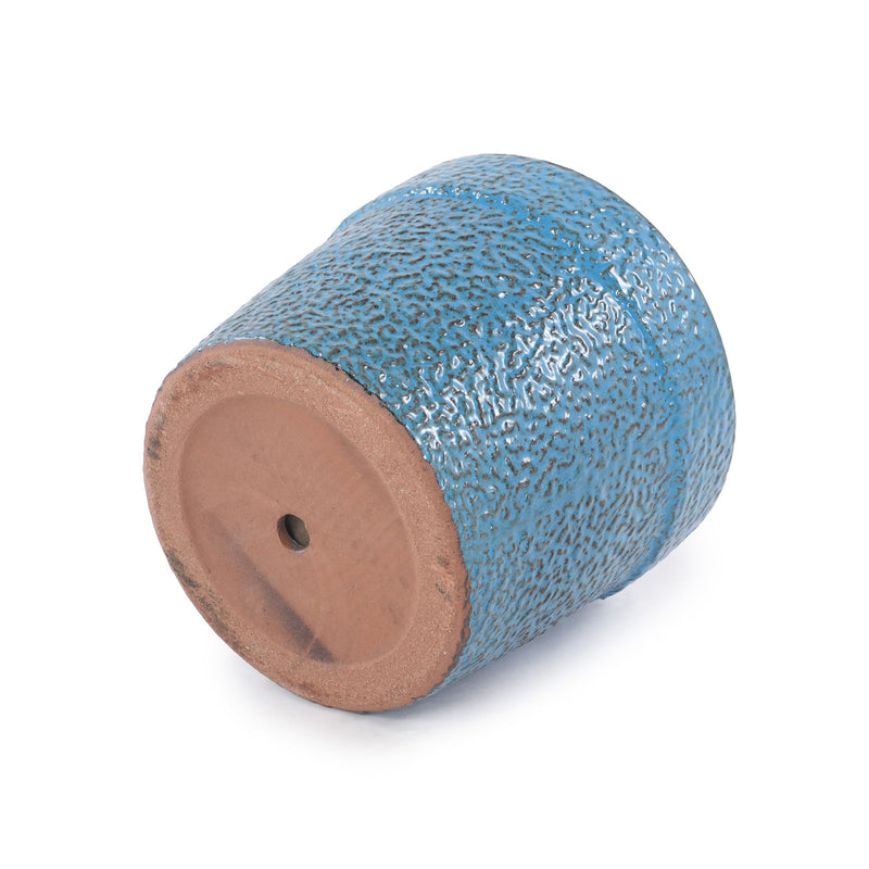 Handmade Ceramic Planter Set of 3, 15/12/9 Inch Diameter, Blue Textured Pattern, for Succulents & Indoor Plants, Windowsill & Bookshelf Use, Breathable Clay