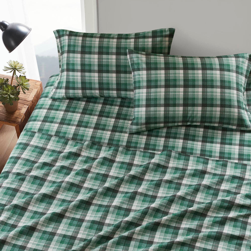 4 PCS Cal King Sheet Set Green Plaid Media 20