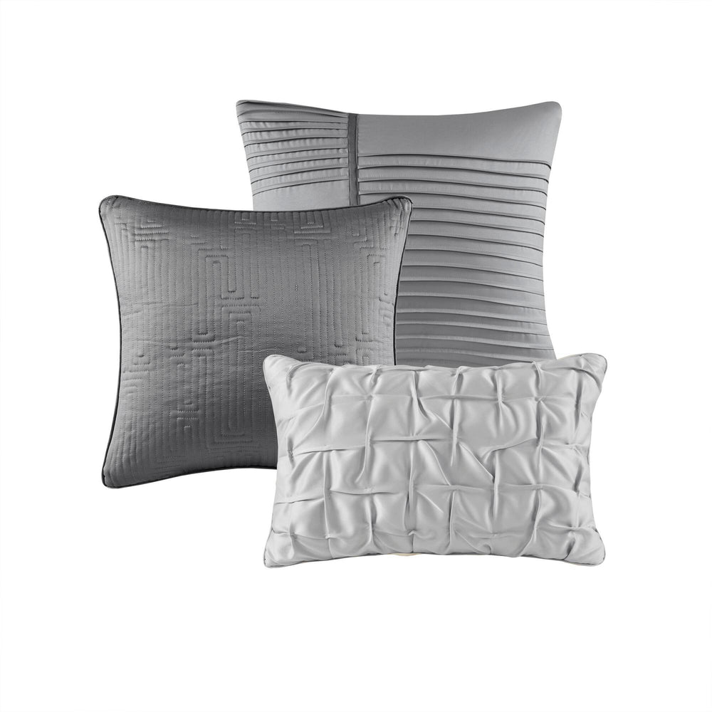 10 PCS Cal King  Luxury Jacquard Comforter Set Grey Media 16