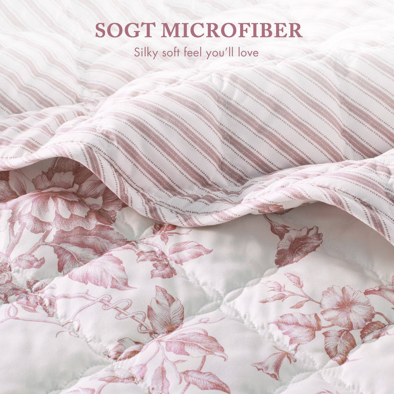 3 Pieces Twin/Twin XL Quilt Set with Decorative Pillow,Pink