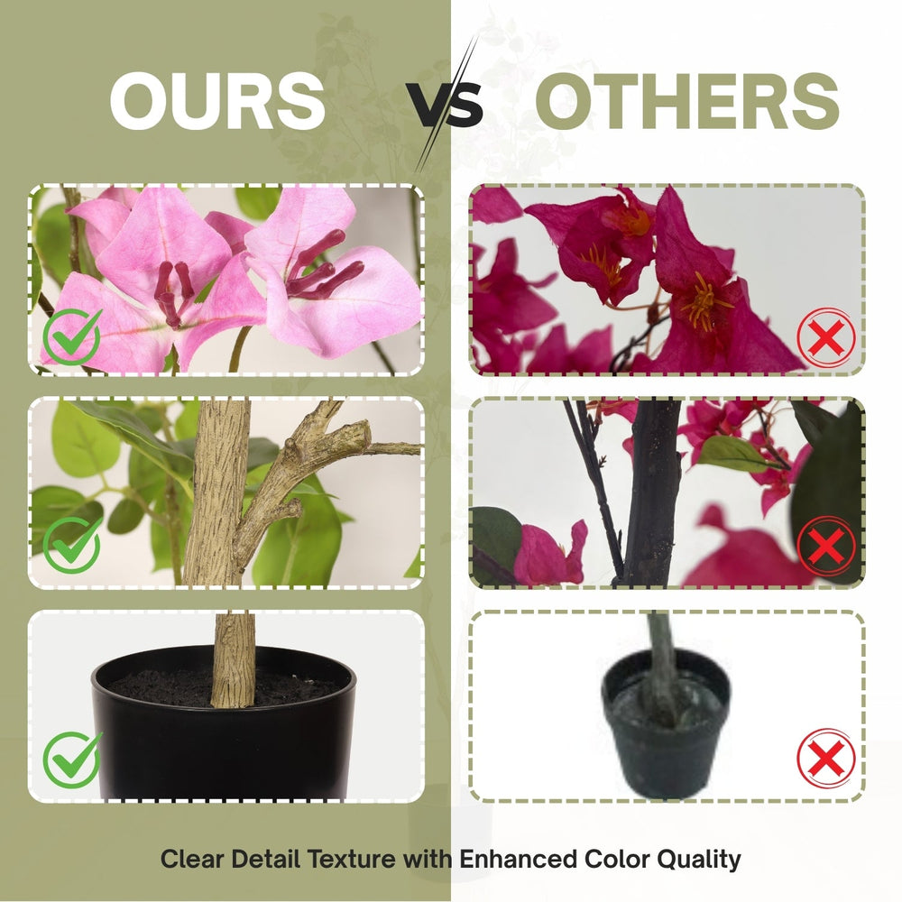 Artificial Bougainvillea Tree with Black Plastic Pot, Realistic Faux Flowering Plant in Green Leaves and Pink Blooms, 72-Inch Indoor Decor for Home Office Media 4