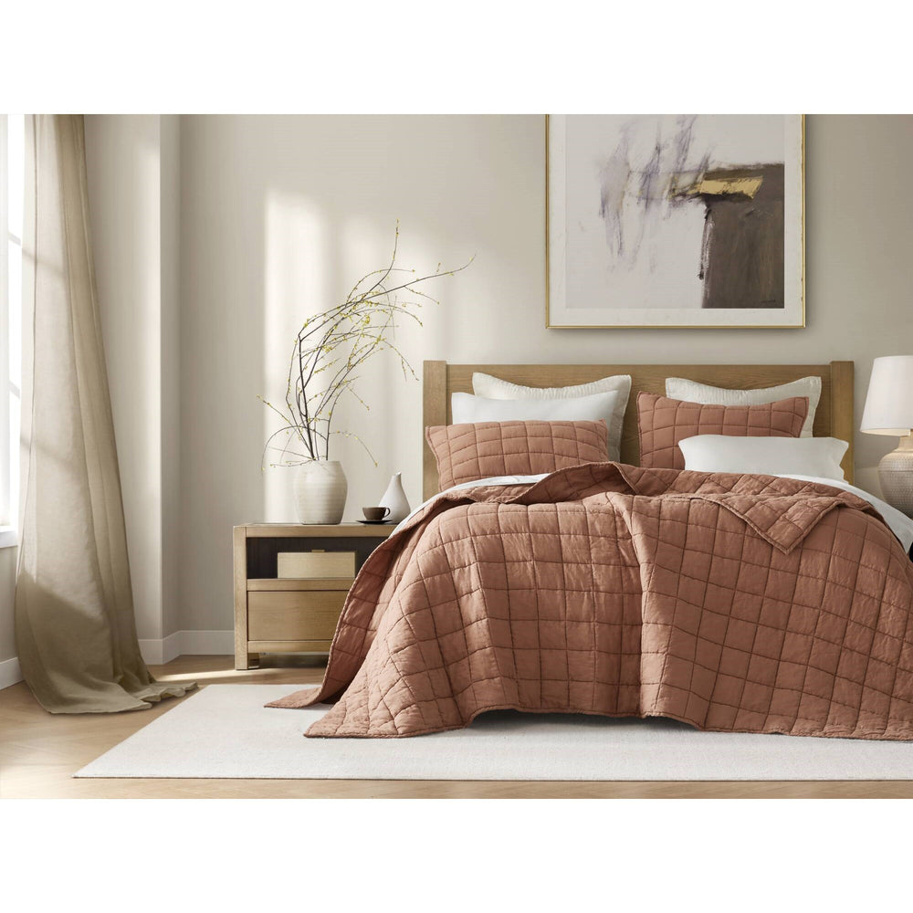 3-Piece Full/Queen Linen Garment Washed Quilt Set,Clay Media 13