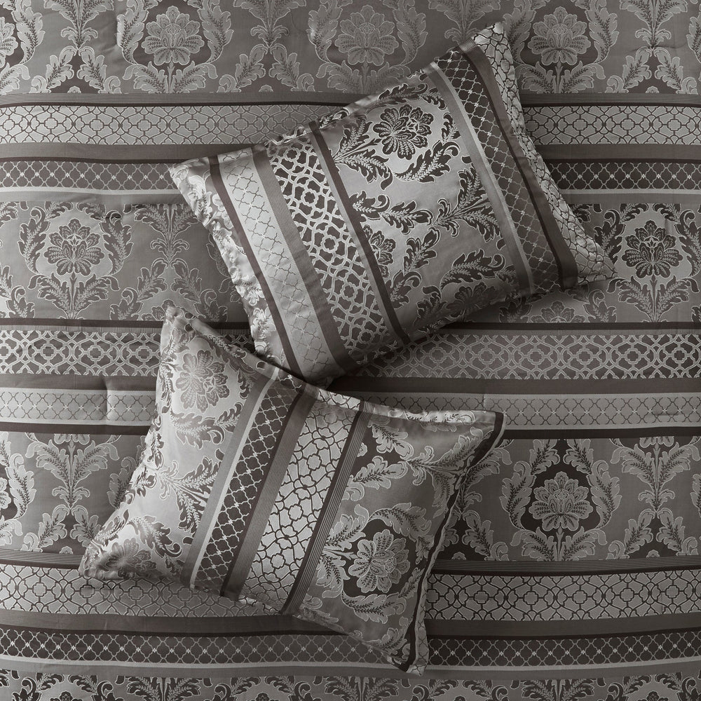 7 Piece Jacquard Comforter Set Grey Cal King Media 9