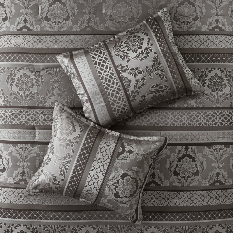 7 Piece Jacquard Comforter Set Grey Cal King