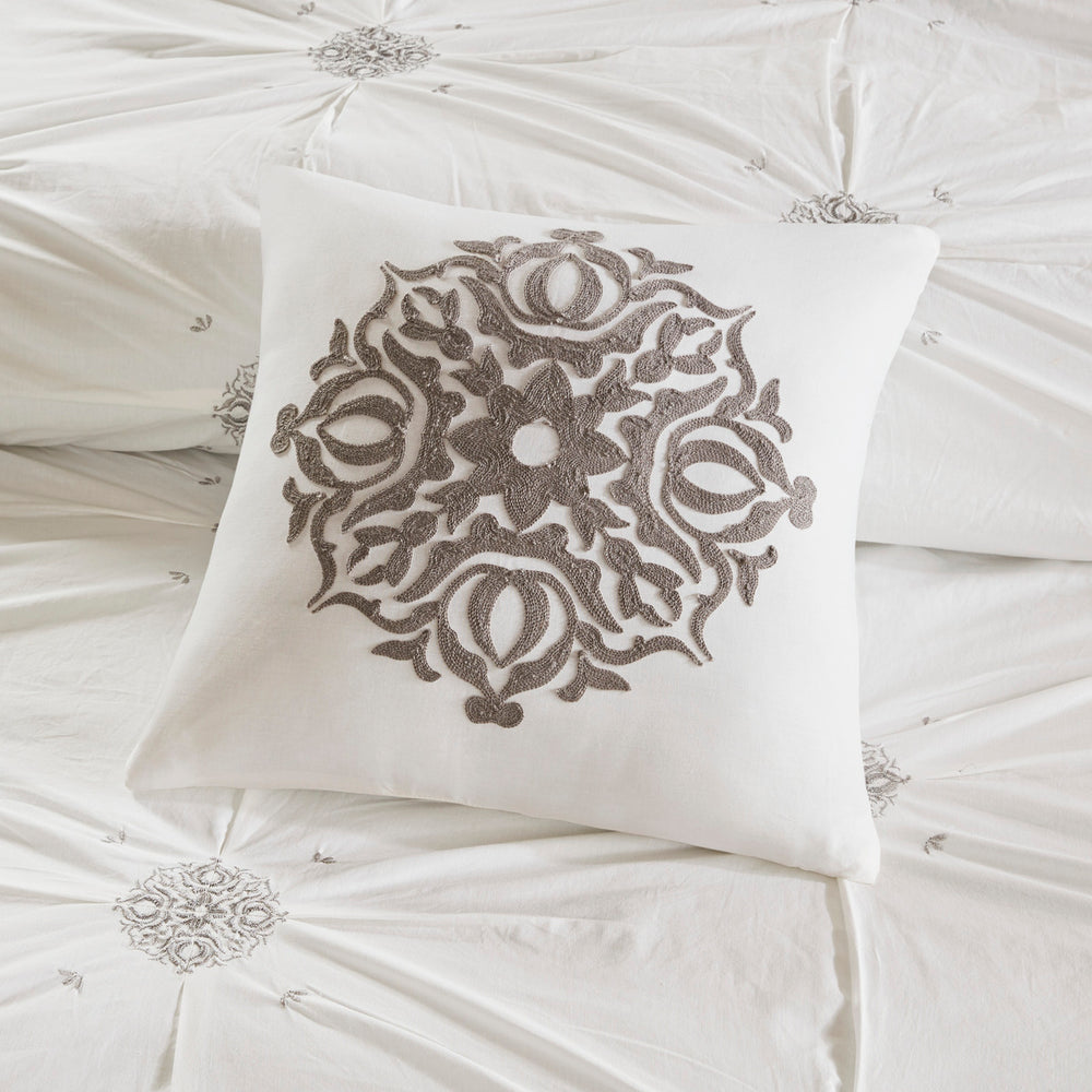 6 Piece Embroidered Cotton Reversible Comforter Set Ivory King/Cal King Media 19