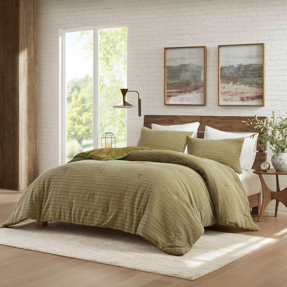 3PCS Full/Queen Waffle Washed Comforter Set Media 1