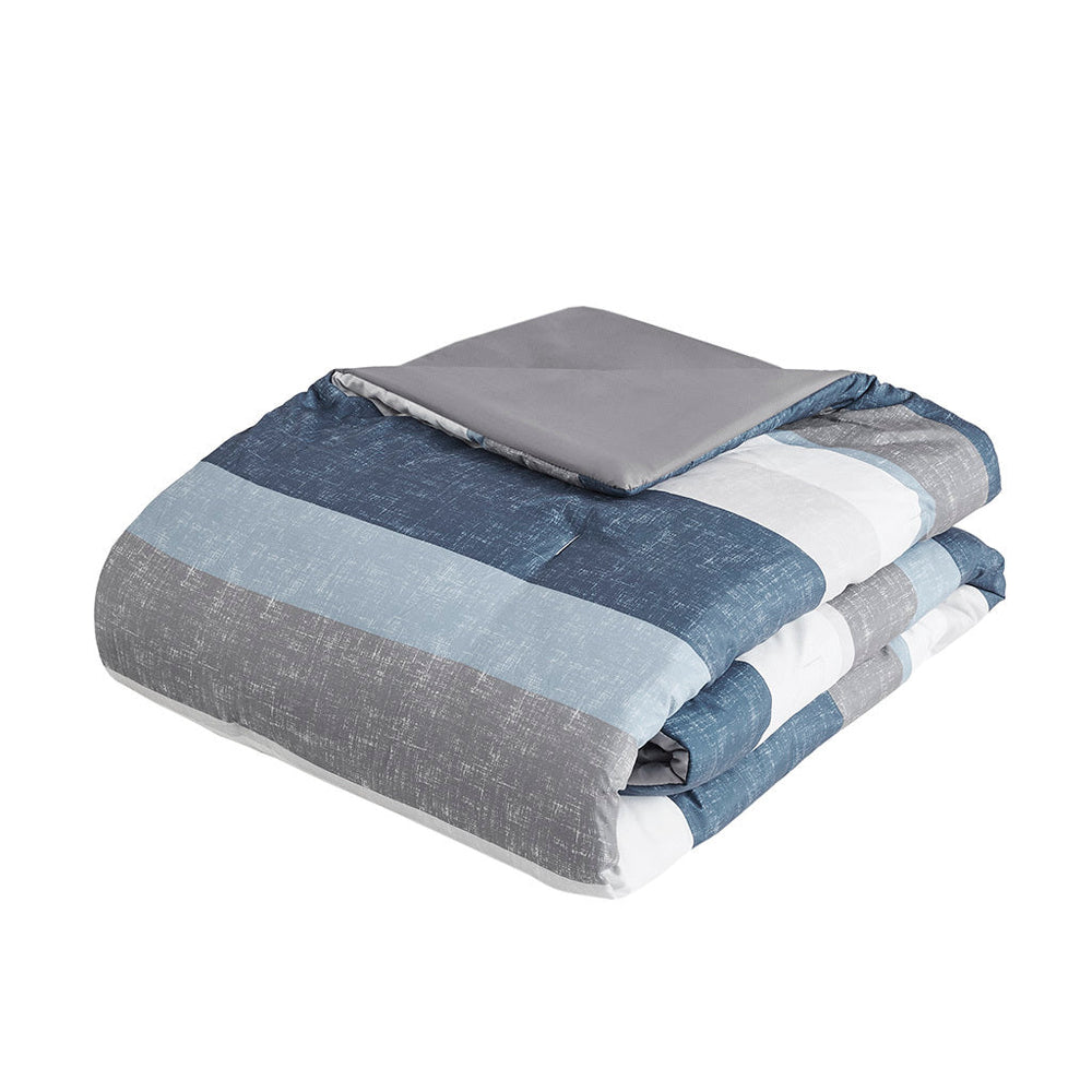 Stripe Comforter Set with Bed Sheets Blue/Grey Twin Media 14