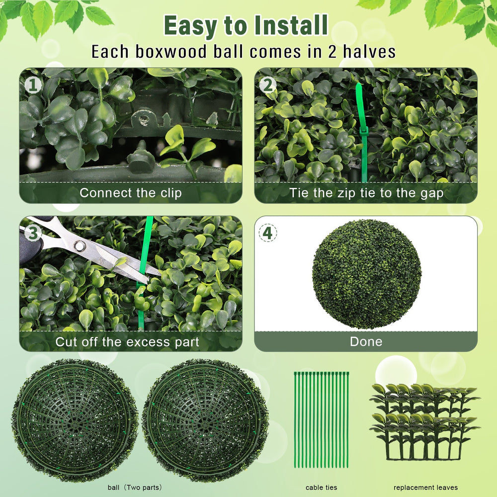 22.4IN dark Artificial Topiary Balls Outdoor Faux Boxwood Large Decorative Green Spheres for Garden Front Porch Patio Planter Decoration, 2pcs/set Media 5